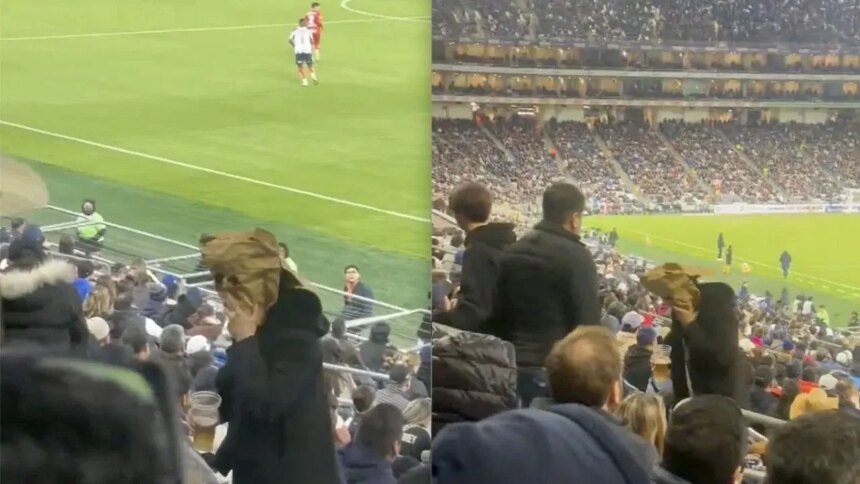 Aficionado de Rayados se cubre con bolsa tras derrota ante Toluca