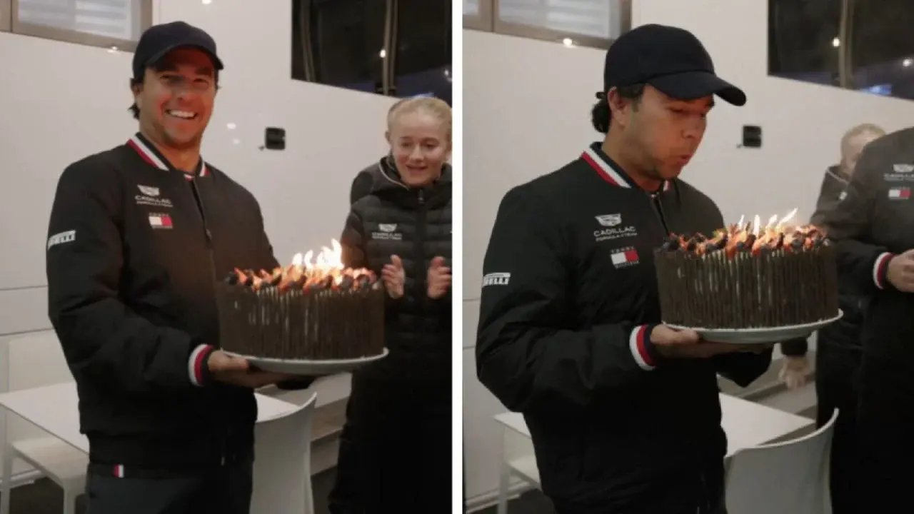 Checo Pérez cumple años y apaga velas tras tres intentos