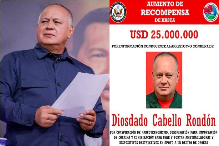 Washington eleva recompensa por ministro del Interior de Venezuela a 25 millones