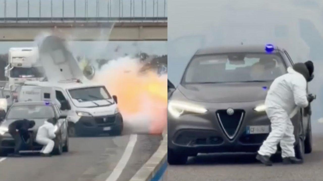 Asalto a vehículos blindados en Italia deja explosiones y balacera