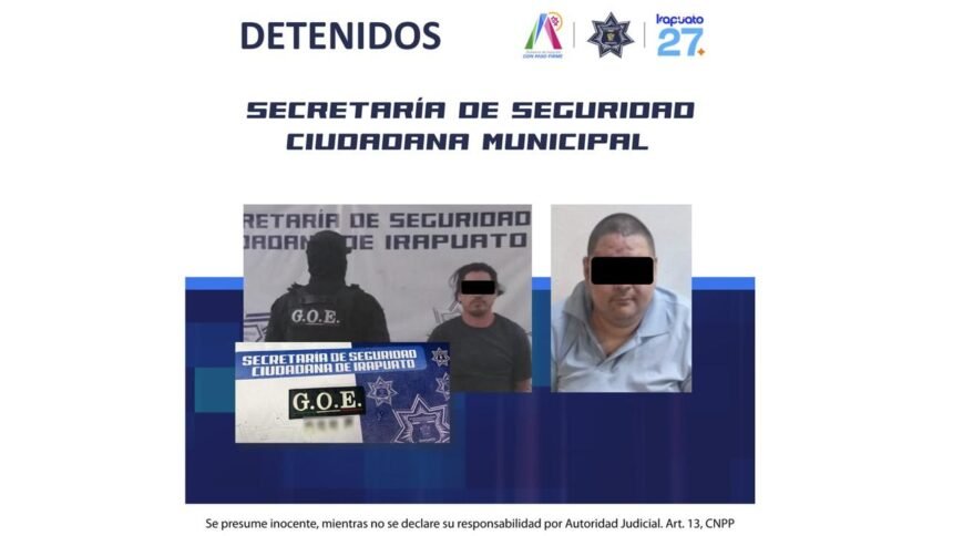 Detiene Policía Municipal de Irapuato a dos hombres; uno es objetivo por posibles robos a tiendas de conveniencia