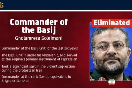 En Teherán, Irán confirma muerte del comandante del Basij responsable de represión