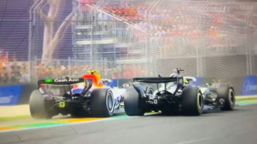 Liam Lawson roza llantas de Checo Pérez y él se ríe