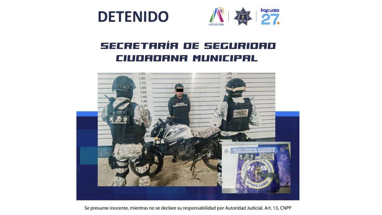 En operativo Colonia Segura, Policía Municipal de Irapuato detiene a un hombre en posesión de arma de fuego Contacto