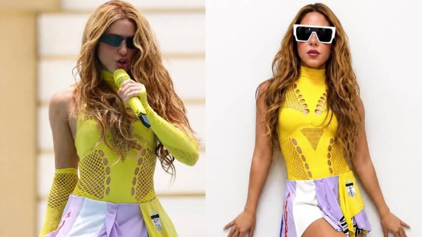 Shakira deslumbra con su look mundialista en lila y amarillo