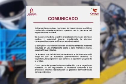 Celaya, Gto.: Accidente vial afecta a trabajador de JUMAPA