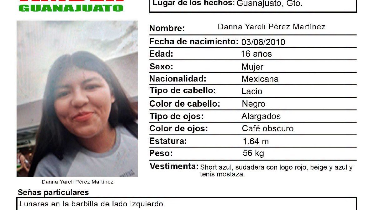 Guanajuato Capital: Buscan a Danna Yareli Pérez Martínez, de 16 años