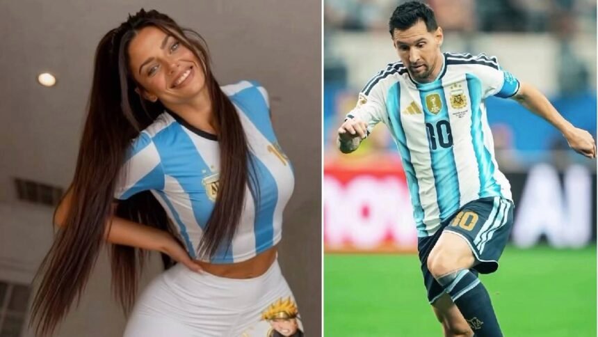 Suzy Cortez celebra a Messi vistiendo la camiseta de Argentina