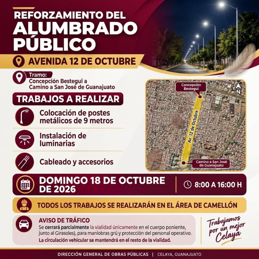 Celaya, Gto.: Mejoras al alumbrado público en avenida 12 de octubre