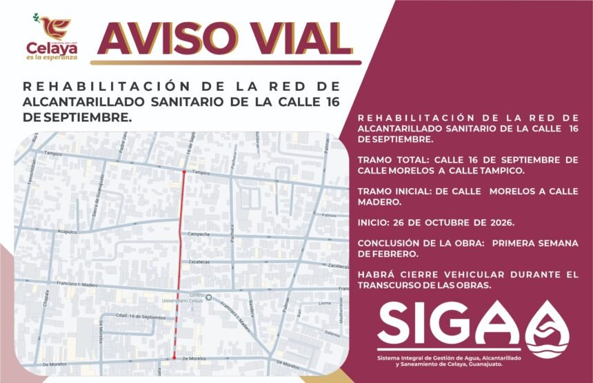 Celaya, Gto.: Nuevas obras mejorarán calles Hidalgo y 16 de Septiembre